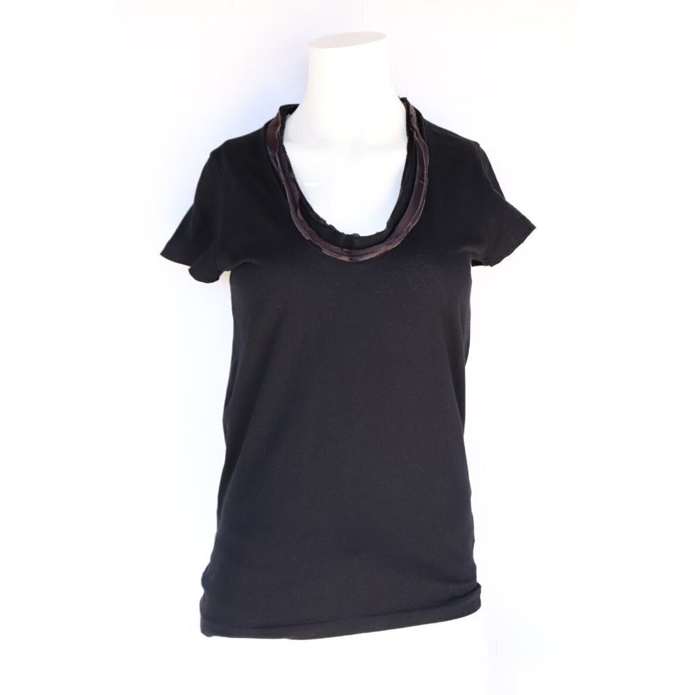 Sacai Luck Women's Small Black T-Shirt Ribbon Trim Scoop Neck Tee Jersey Top